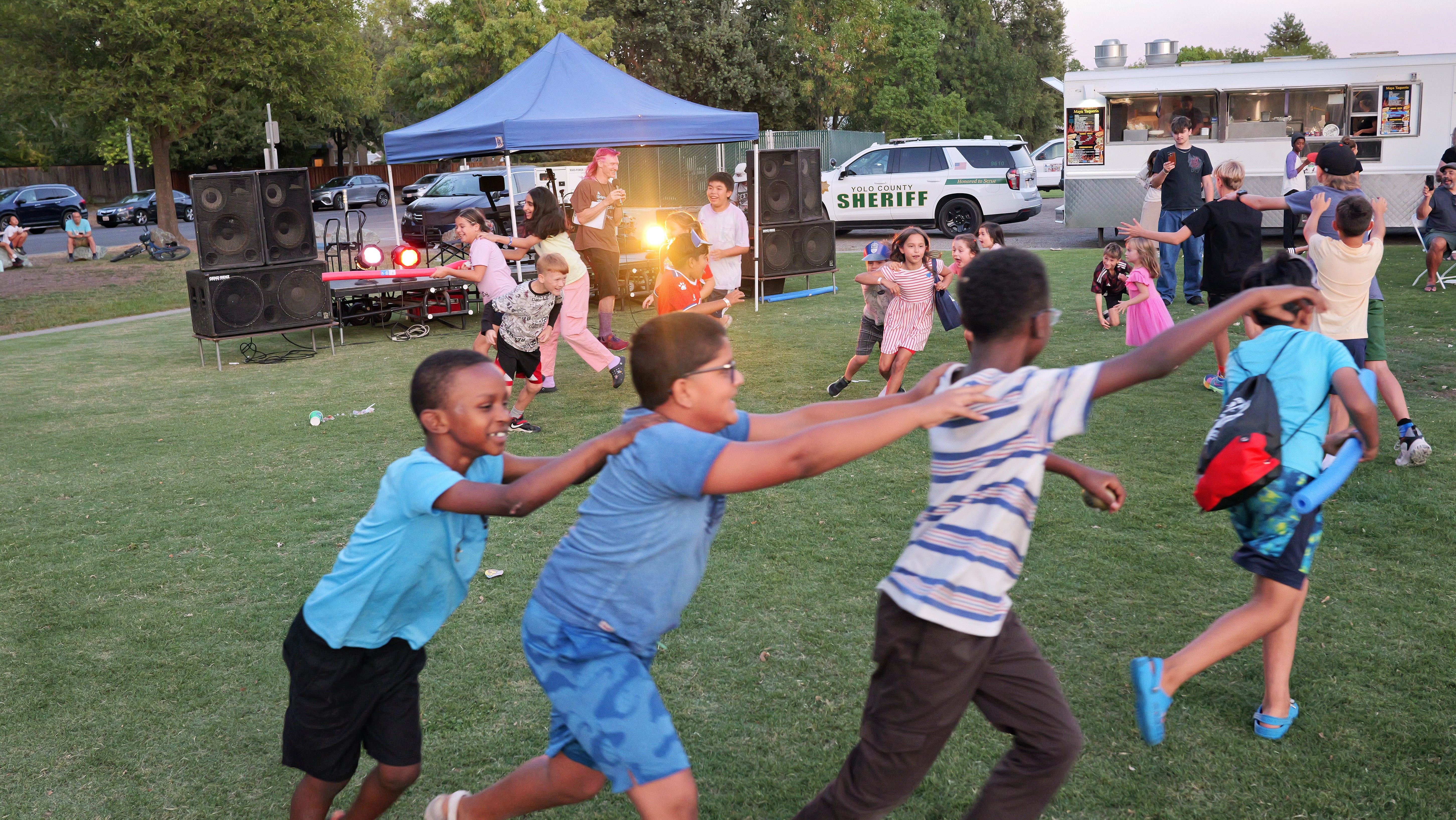 Kids train ride at golden hour