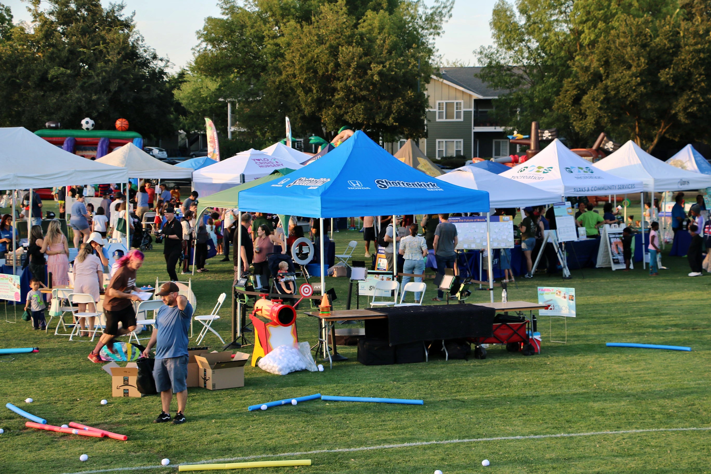 Vendor booths at golden hour